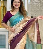 Soft tussar silk sarees with beautiful digital print attractive checks design saree  with tassels