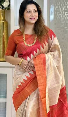 Soft tussar silk sarees with beautiful digital print attractive checks design saree  with tassels 1