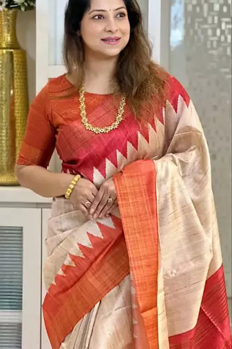 Soft tussar silk sarees with beautiful digital print attractive checks design saree  with tassels