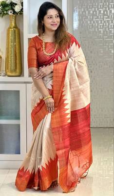 Soft tussar silk sarees with beautiful digital print attractive checks design saree  with tassels 2