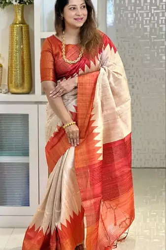Soft tussar silk sarees with beautiful digital print attractive checks design saree  with tassels