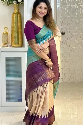 Soft tussar silk sarees with beautiful digital print attractive checks design saree  with tassels