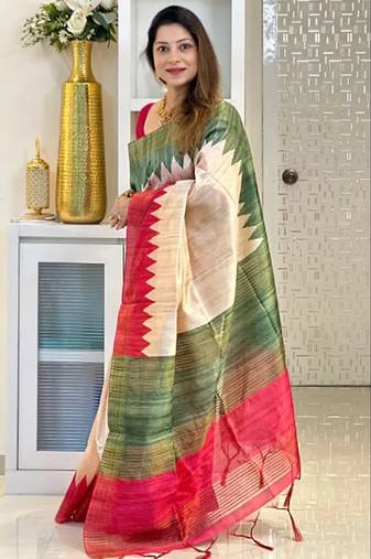 Soft tussar silk sarees with beautiful digital print attractive checks design saree  with tassels