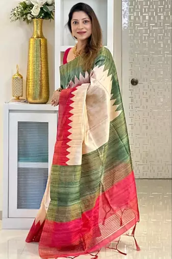 Soft tussar silk sarees with beautiful digital print attractive checks design saree  with tassels