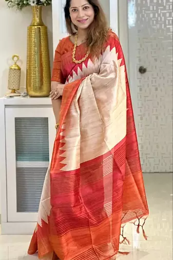 Soft tussar silk sarees with beautiful digital print attractive checks design saree  with tassels