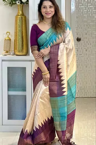 Soft tussar silk sarees with beautiful digital print attractive checks design saree  with tassels