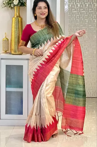 Soft tussar silk sarees with beautiful digital print attractive checks design saree  with tassels