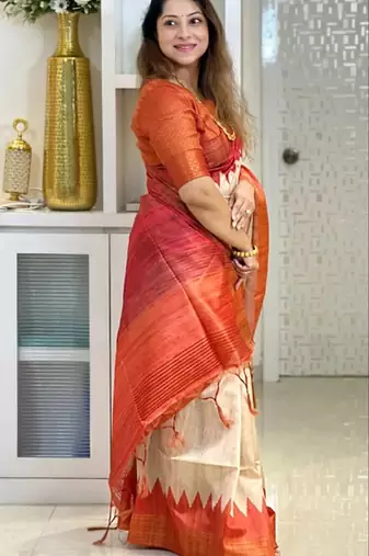 Soft tussar silk sarees with beautiful digital print attractive checks design saree  with tassels