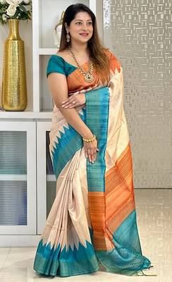 Soft tussar silk sarees with beautiful digital print attractive checks design saree  with tassels 1