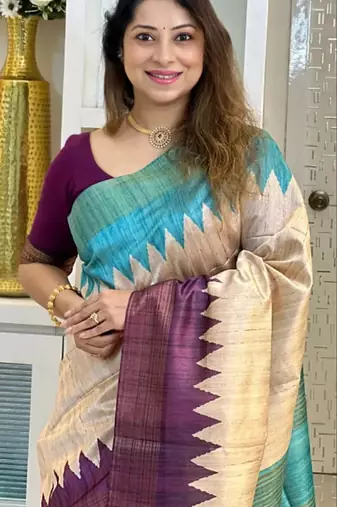 Soft tussar silk sarees with beautiful digital print attractive checks design saree  with tassels