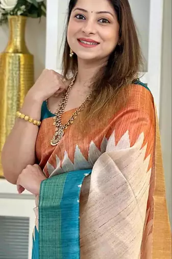 Soft tussar silk sarees with beautiful digital print attractive checks design saree  with tassels