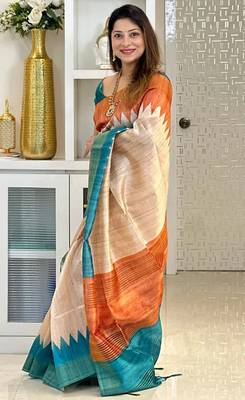 Soft tussar silk sarees with beautiful digital print attractive checks design saree  with tassels 3
