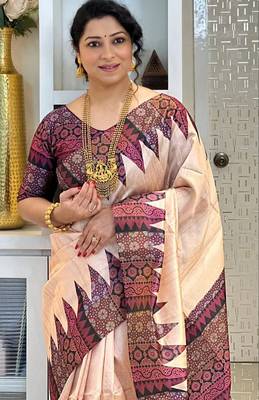 Soft tussar silk sarees with beautiful digital print attractive checks design saree  with tassels 3