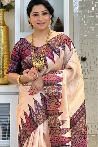 Soft tussar silk sarees with beautiful digital print attractive checks design saree  with tassels