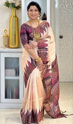 Soft tussar silk sarees with beautiful digital print attractive checks design saree  with tassels 4