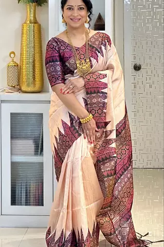 Soft tussar silk sarees with beautiful digital print attractive checks design saree  with tassels