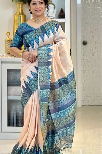 Soft tussar silk sarees with beautiful digital print attractive checks design saree  with tassels