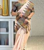 Soft tussar silk sarees with beautiful digital print attractive checks design saree  with tassels