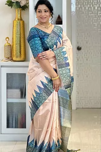 Soft tussar silk sarees with beautiful digital print attractive checks design saree  with tassels