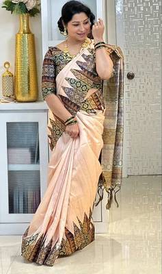 Soft tussar silk sarees with beautiful digital print attractive checks design saree  with tassels 2