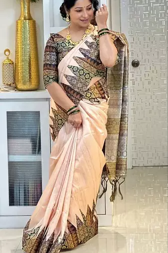 Soft tussar silk sarees with beautiful digital print attractive checks design saree  with tassels