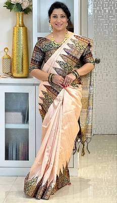 Soft tussar silk sarees with beautiful digital print attractive checks design saree  with tassels 3