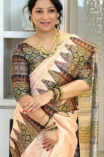 Soft tussar silk sarees with beautiful digital print attractive checks design saree  with tassels