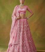 Captivating Pink Sequins Net Bridesmaid Lehenga Choli With Dupatta