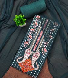 Elegant dark teal floral paisley printed unstitched salwar suit with dupatta