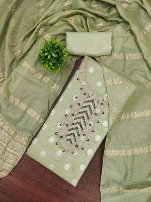 Embroidered unstitched salwar suit with woven dupatta 1