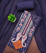 Elegant navy blue floral paisley printed unstitched salwar suit with dupatta