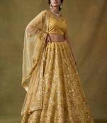 Shiny Yellow Sequins Net Haldi Wear Lehenga Choli With Dupatta
