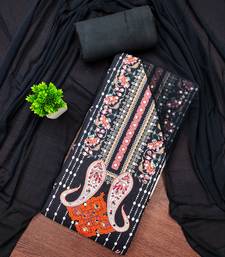 Elegant black floral paisley printed unstitched salwar suit with dupatta