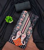 Elegant black floral paisley printed unstitched salwar suit with dupatta