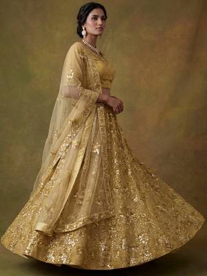 Shiny Yellow Sequins Net Haldi Wear Lehenga Choli With Dupatta 2