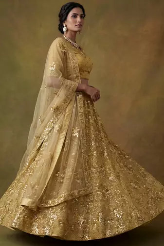 Shiny Yellow Sequins Net Haldi Wear Lehenga Choli With Dupatta