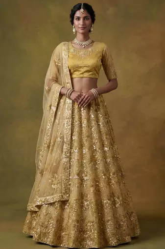 Shiny Yellow Sequins Net Haldi Wear Lehenga Choli With Dupatta