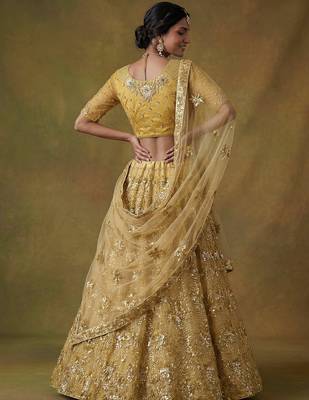 Shiny Yellow Sequins Net Haldi Wear Lehenga Choli With Dupatta 4