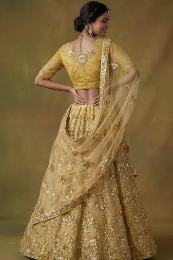 Shiny Yellow Sequins Net Haldi Wear Lehenga Choli With Dupatta