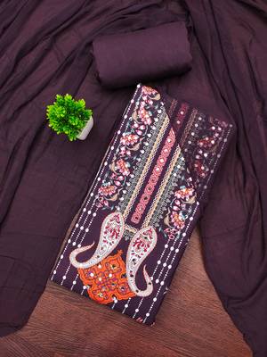 Elegant wine floral paisley printed unstitched salwar suit with dupatta 1