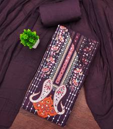Elegant wine floral paisley printed unstitched salwar suit with dupatta