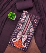 Elegant wine floral paisley printed unstitched salwar suit with dupatta