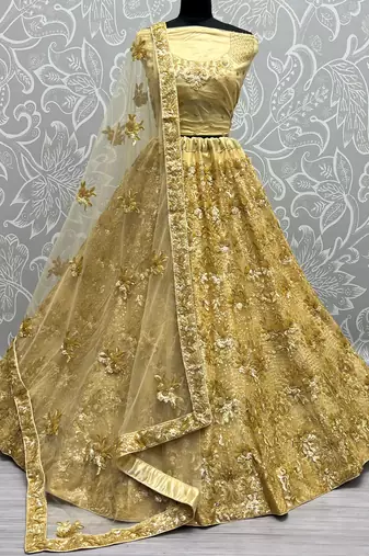 Shiny Yellow Sequins Net Haldi Wear Lehenga Choli With Dupatta