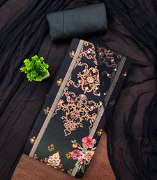 Elegant black baroque floral printed unstitched salwar suit with dupatta