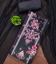 Elegant dark grey baroque floral printed unstitched salwar suit with dupatta