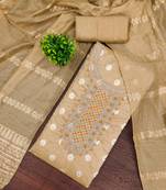 Embroidered unstitched salwar suit with woven dupatta
