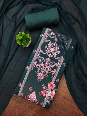 Elegant green baroque floral printed unstitched salwar suit with dupatta 1