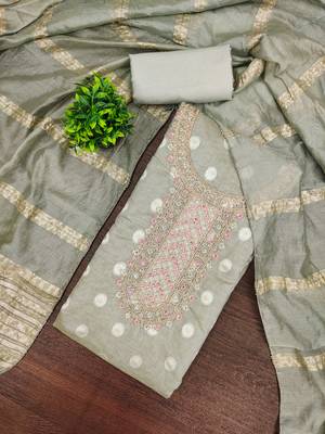 Embroidered unstitched salwar suit with woven dupatta 1