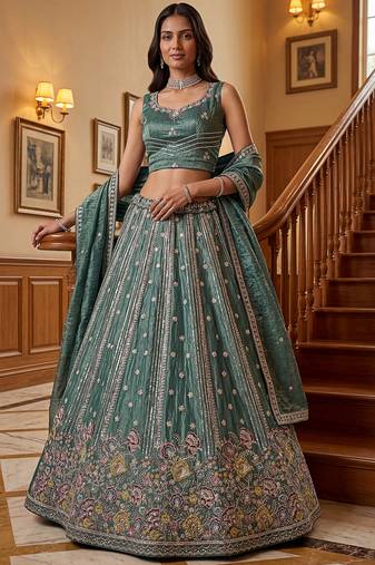 Fantastic Sea Green Dori Work Oragnza Lehenga Choli With Dupatta