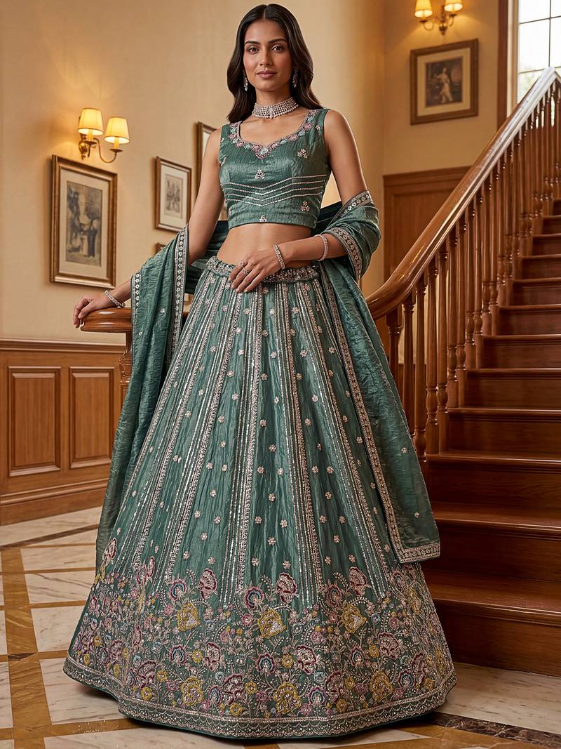 Fantastic Sea Green Dori Work Oragnza Lehenga Choli With Dupatta